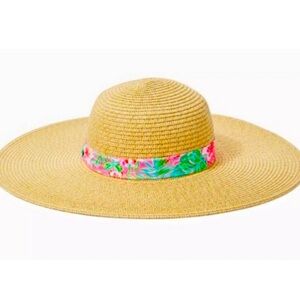 Lilly Pulitzer Straw Sun Hat With Multi Journey To The Jungle Trim Pink Floral